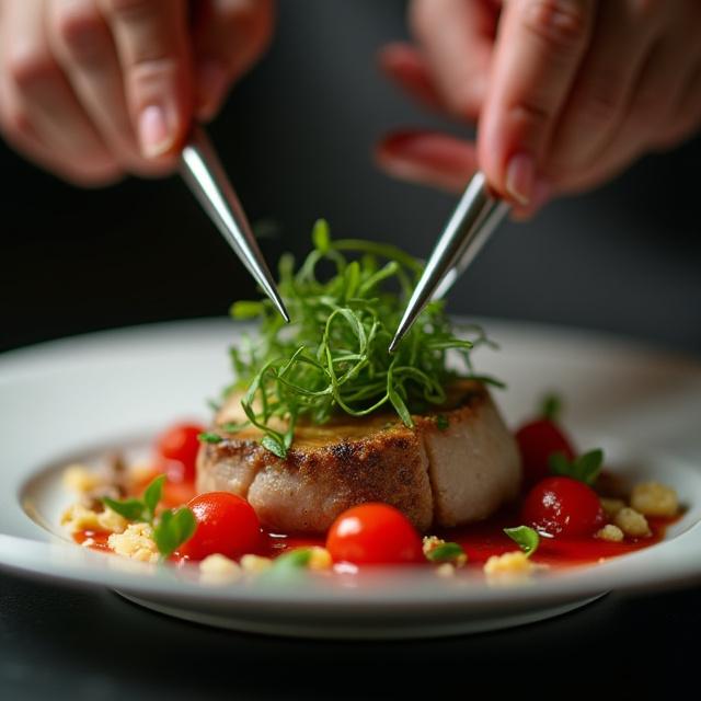 Chef plating a signature dish
